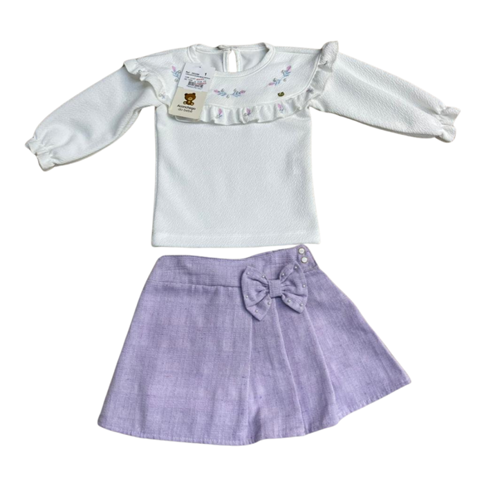 Conjunto Aconchego do Bebê – Manga Longa Saia Lilás com Laço