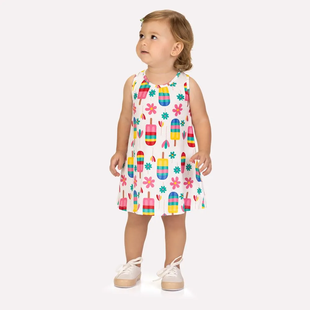 Vestido Infantil Picolés e Flores – Kyly